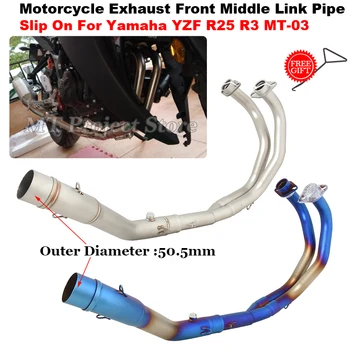 Motorcycle Exhaust System Escape Modify Front Link Pipe Connecting 51mm Muffler Slip On For Yamaha YZF R25 R3 MT-03 2014 - 2023