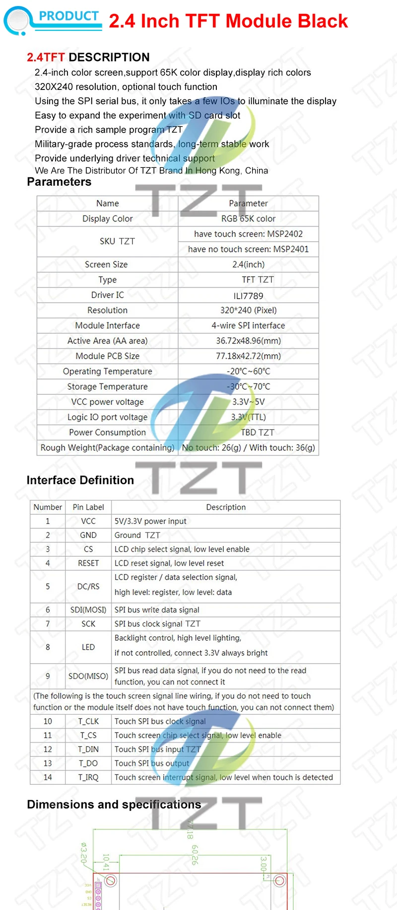 TZT 1/3PCS 1,77/2,0/2,4/2,8 Zoll TFT Farbe Bildschirm LCD Display Modul Stick ST7735 ST7789 Schnittstelle SPI 128*128 240*320 – Detail 6