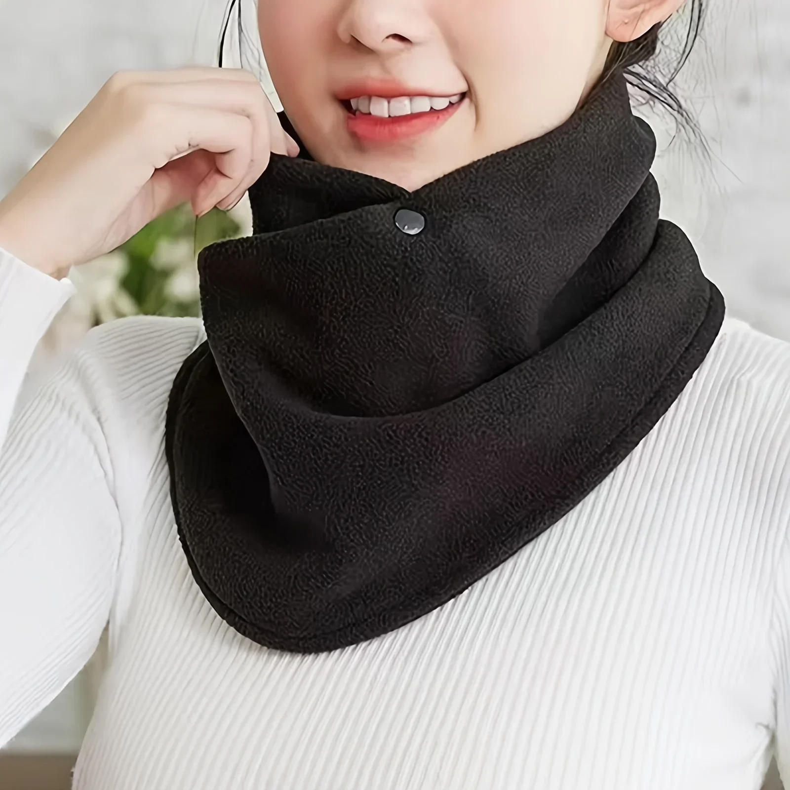 Classic Solid Color Snap Neck Scarf Thick Velvet Warm Cover Autumn Winter Riding Windproof Neckband for Outdoor Cold Protection