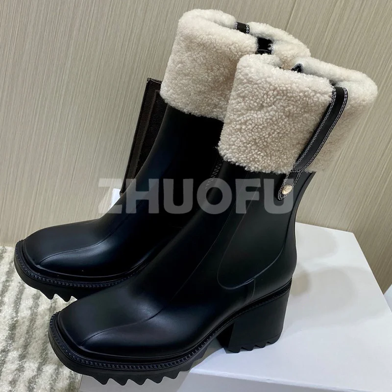 

Women Rain Boots Autumn Winter 2023 New Square Head Thick Bottom Short Boots Fashion Versatile Female Shoes Free Shipping