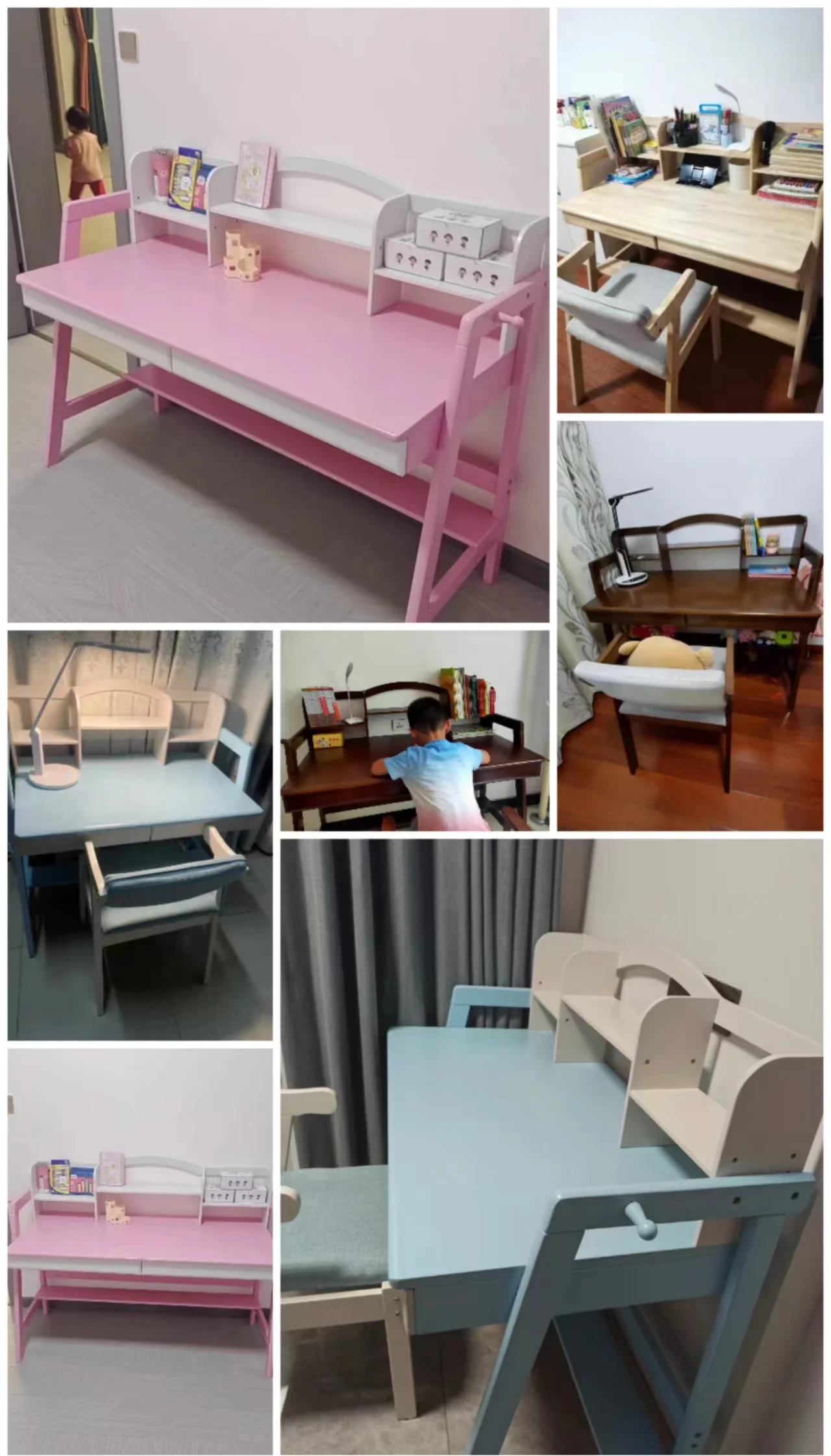 Modern Design School Reading Desk Children Home Office Desk Multifunction Wooden Study Table with Adjustable Chairs