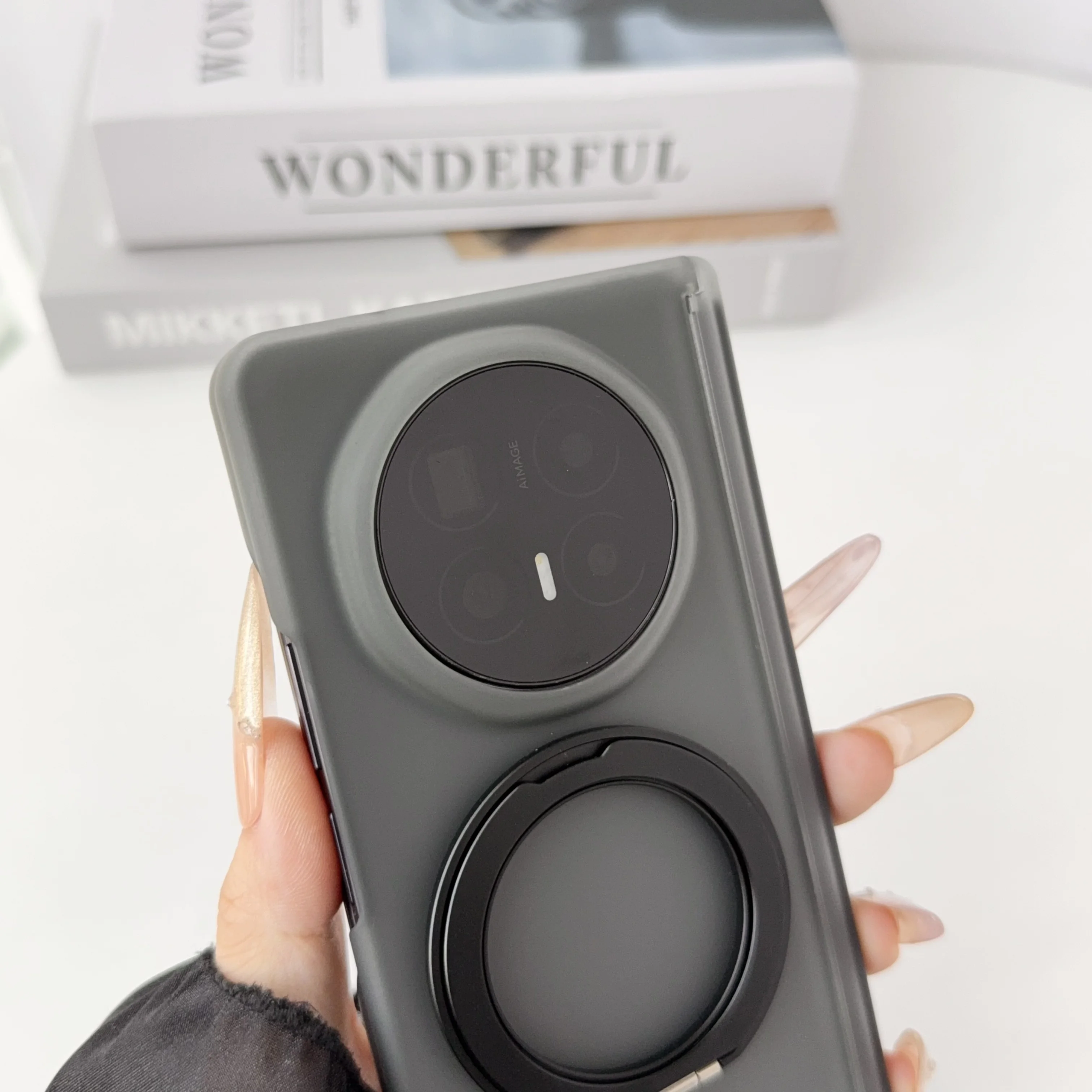 Hard Transparent Double Hinge Ring Stand Protective Back Cover