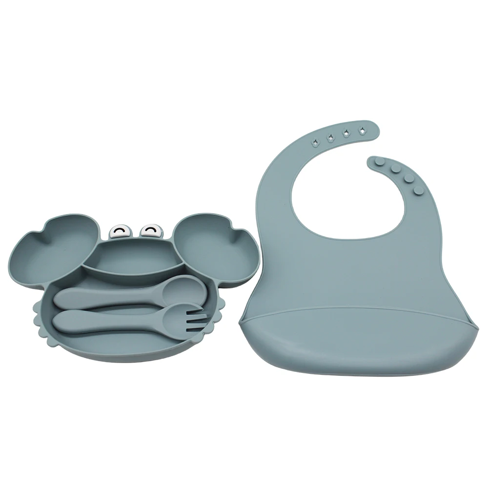 Baby Tableware Set Crab with Suction Cup Silicone Easy to Wash Boilable Sterilized Baby Eating Training Tableware Set