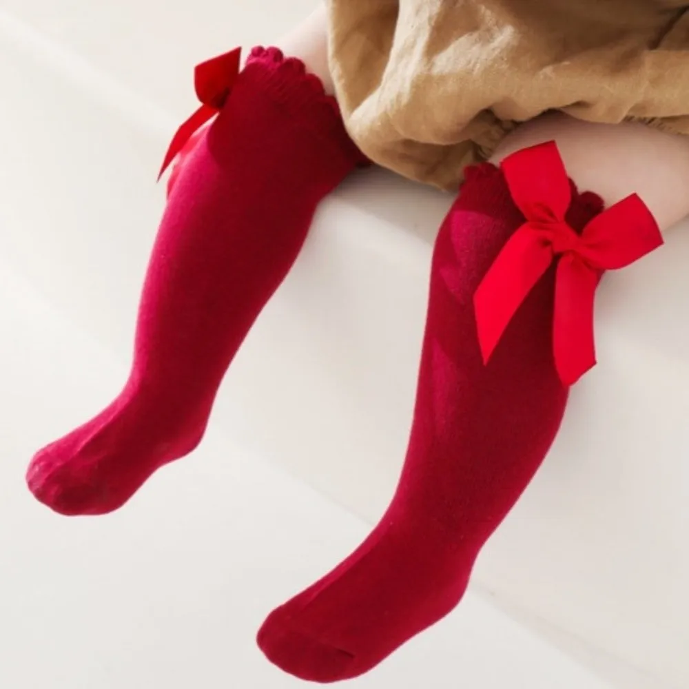 Bow Baby Girl Dress Cotton Short Sleeve Newborn Clothes Set Soft with Headband Socks Infant Red Princess Dress Photoshoot Outfit