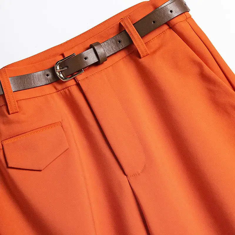 Women's Summer Shorts Casual High Waist Short Pants Female Solid Color Orange Button Fly Loose Bermuda Shorts For Women