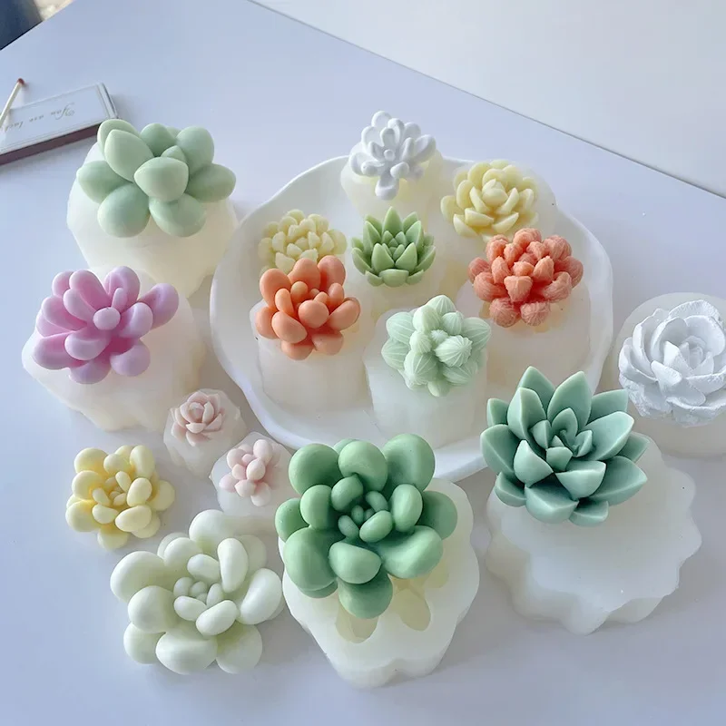 Simulation Succulent Plants Silicone Mold 3D Scented Plaster Candle Mold Soft Candy Chocolate Cake Stencil Handmade Soap Making