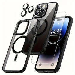 Enhanced Clear Black Magnetic Phone Case with Screen Protector - Shockproof 3 - in - 1 Design - iPhone 15 Pro Max (Black)
