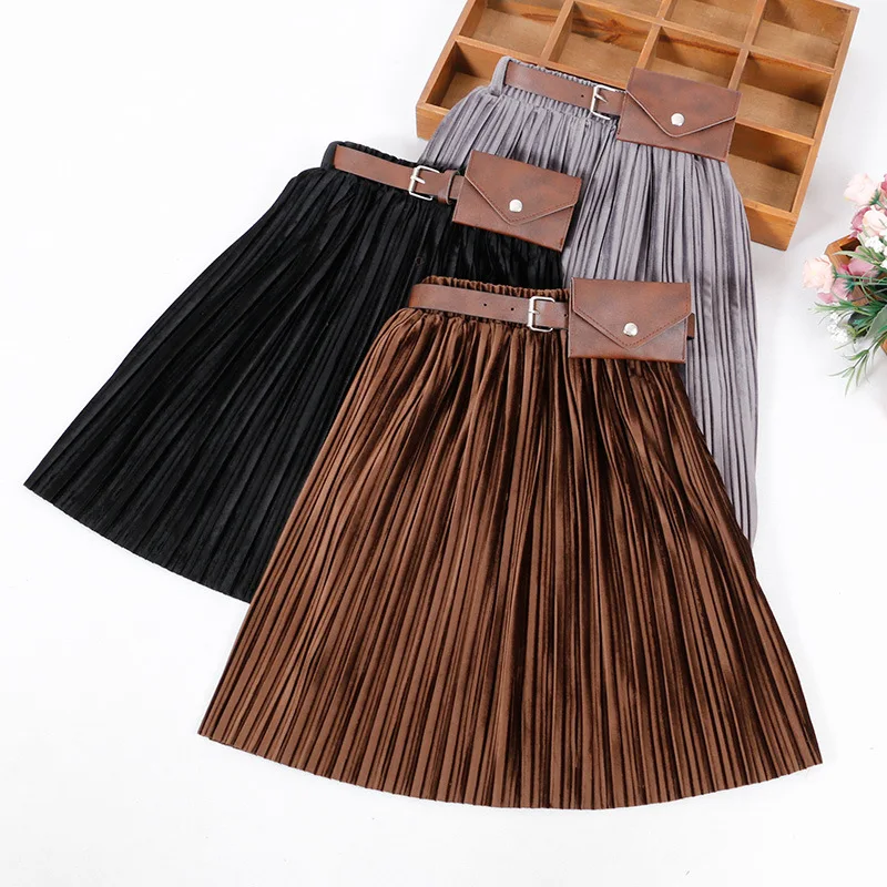 

Teenage Baby Girl Fleece Skirt Autumn Winter Fashion Casual New 2023 Children Girls Velvet Skirts Kids Brown Black Clothes