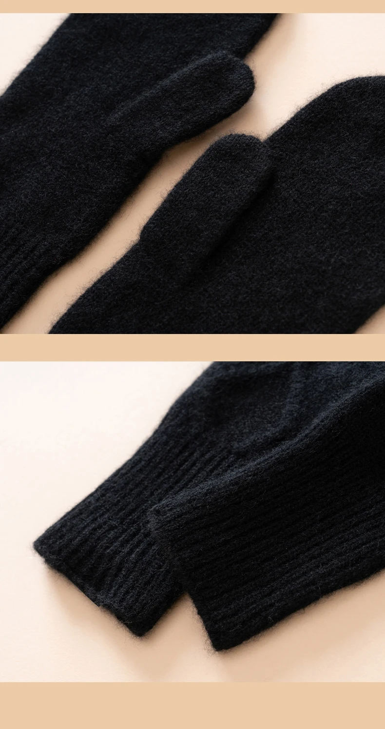 Winter High-Quality 100% Goat Cashmere Knitted Gloves Women Soft Warm Stretch Knit Mittens Full Finger Guantes Female Mittens