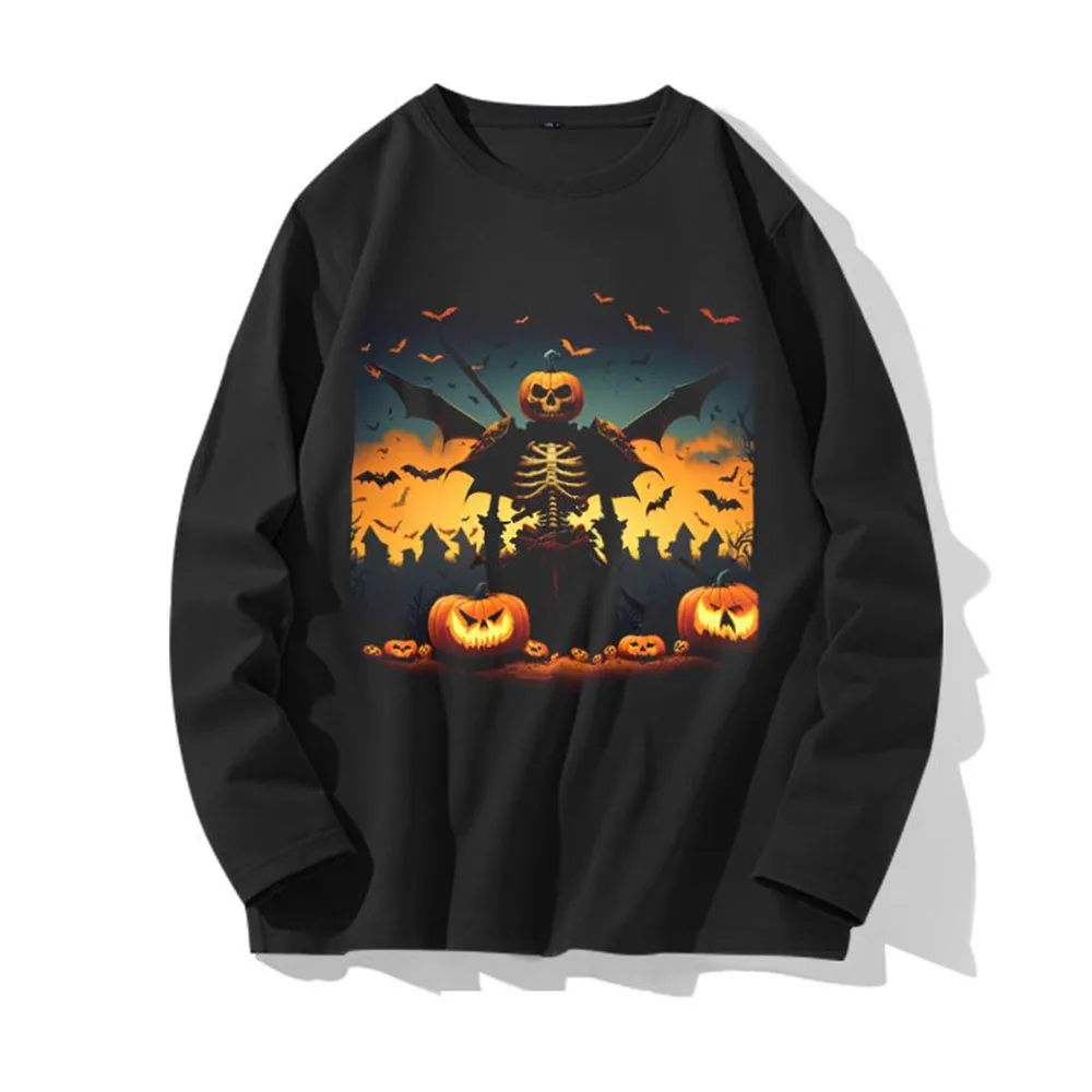 

Autumn Cotton Long Sleeve T Shirt For Men Casual Funny Halloween Tops Versatile Loose Graphic T Shirts Solid Couple Tshirt Tees