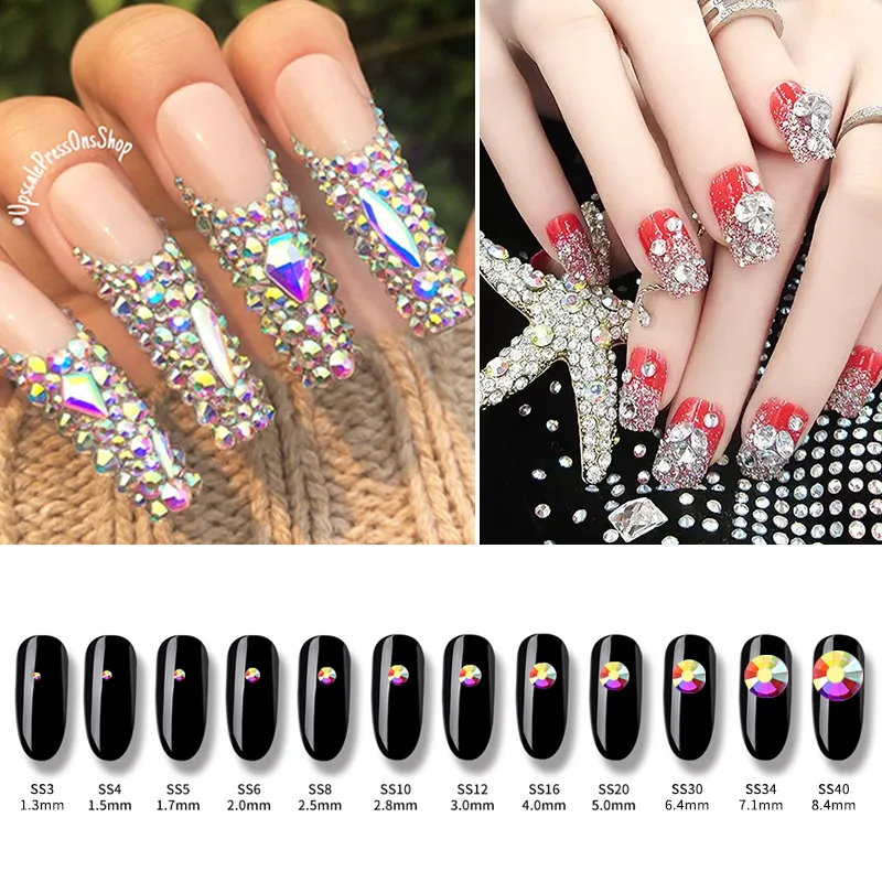 nail art rhinestones 2880PCS SS3-SS20 Multi-colors Mix Size Nail Art Rhinestones Flatback Non Hotfix Crystal Diamonds for 3D Nails Decorations