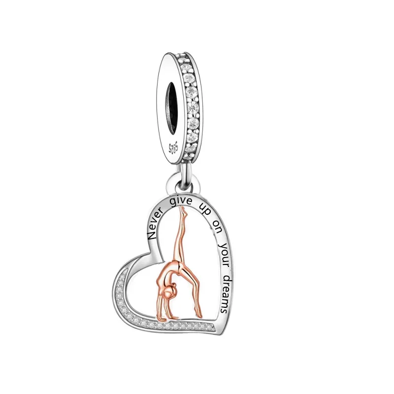 Fit Original Pan Charms Bracelet 925 Silver Never Give up Your Dreams Gymnast Bead For Making Teacher Gymnastics Team Berloque 2