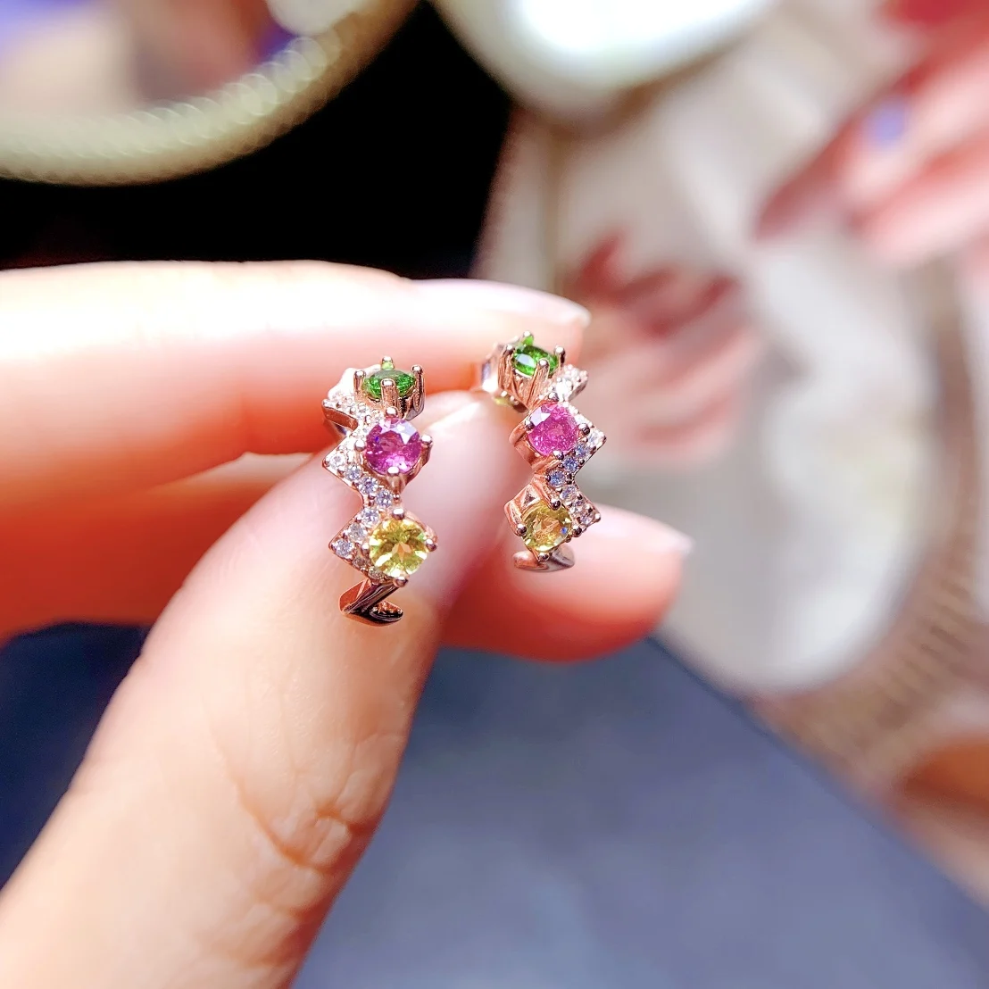 

Natural Tourmaline Stone Moonstone Saville Earrings Women's Silver 925 Women's Wedding Free Shipping Sterling Certified Jewelry