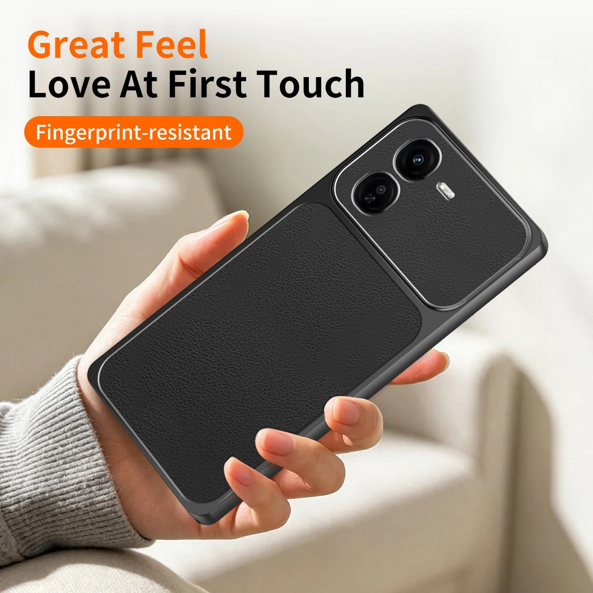 Luxury Leather Phone Case with Lamb Skin Texture and Lens Protection