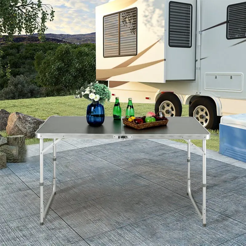 

4ft Folding Camping Table Aluminum Adjustable Side Table Rectangular Picnic Table, Silver