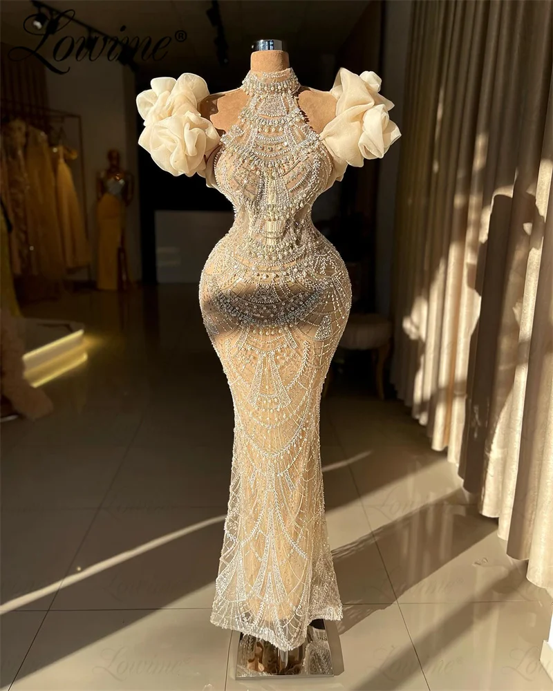 

Champagne Ruffles Off Shoulder Arabic Evening Dresses Mermaid Wedding Party Dress For Women Engagement Gowns Robe De Soiree 2024