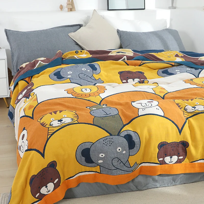 

Cotton Cartoon Towel Quilt Six Layers of Gauze Summer Thin Blanket Sofa Bed Air Conditioning Nap Cover Blanket Pillow Towel Pair