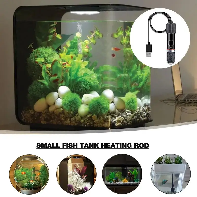 

Fish Tank Heating Rod 10W mini Aquarium Heater Submersible Thermostat Heater Adjustable Temperature USB Charge Tool