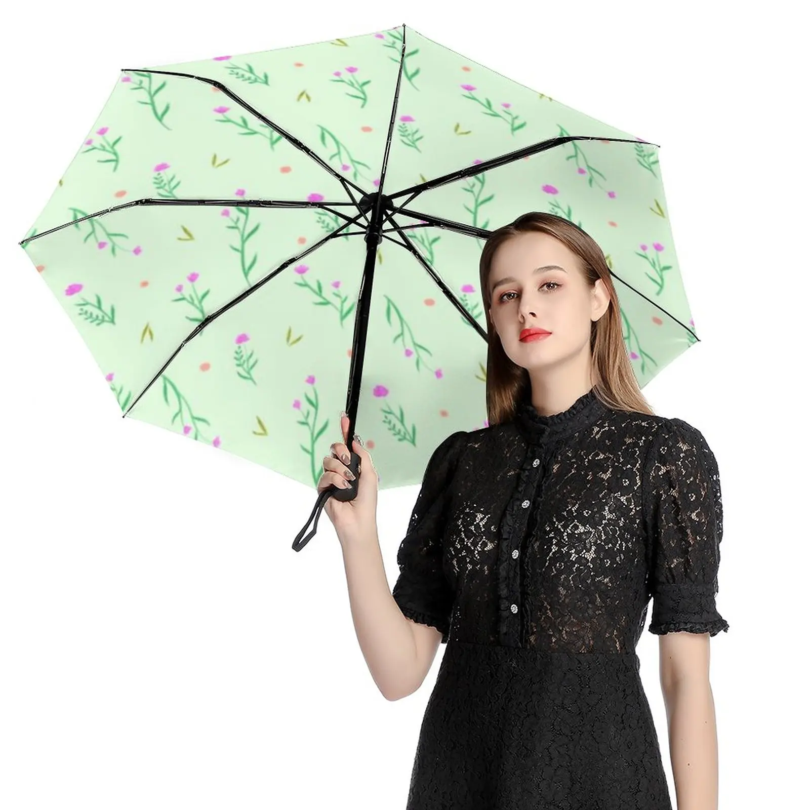 

Автоматический женский ветрозащитный пляжный зонт, складной зонтик от дождя и УФ-лучей для девушек, портативный, 85