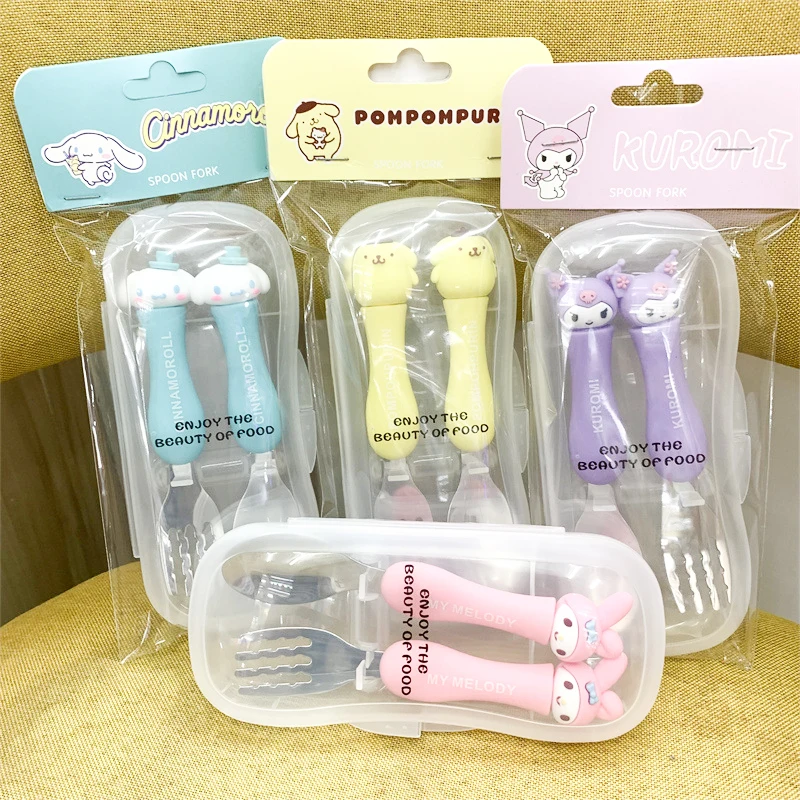 

Sanrio My Melody Cinnamoroll Pompompurin Kuromi Hello Kitty Pochacco Dinnerware Portable Fork Spoon Stainless Steel Tableware