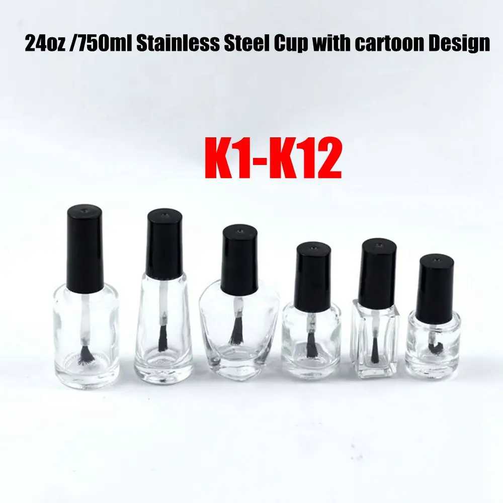 

clear glass cap nail polish bottles round empty 24oz /750ml Stainless Steel Cup with cartoon Design K1-k12