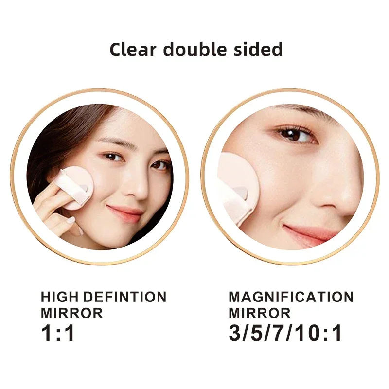 Makeup Mirror LED Smart Bath Mirrors 3x/5x/7x/10x Magnifying Double Side USB Charging Bathroom 3 Color Light Cosmetic Mirrors 3