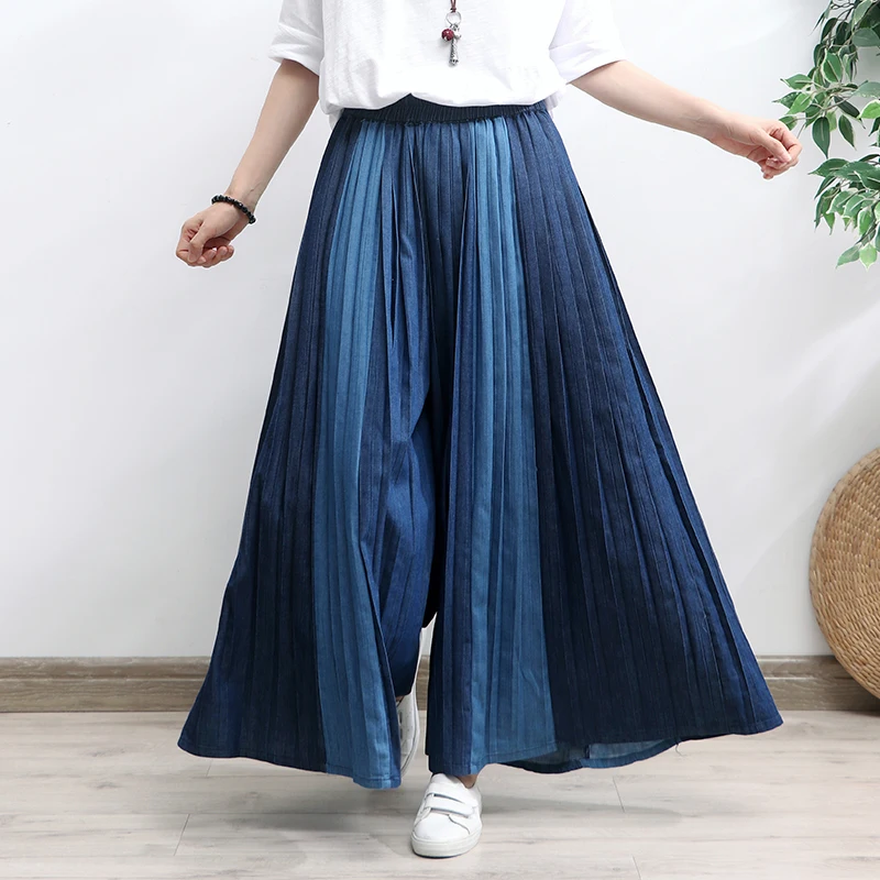 TIYIHAILEY Free Shipping 2022 New Wide Leg Long Pants For Women Trousers Denim Jeans Elastic Waist Casual  Pleated Loose