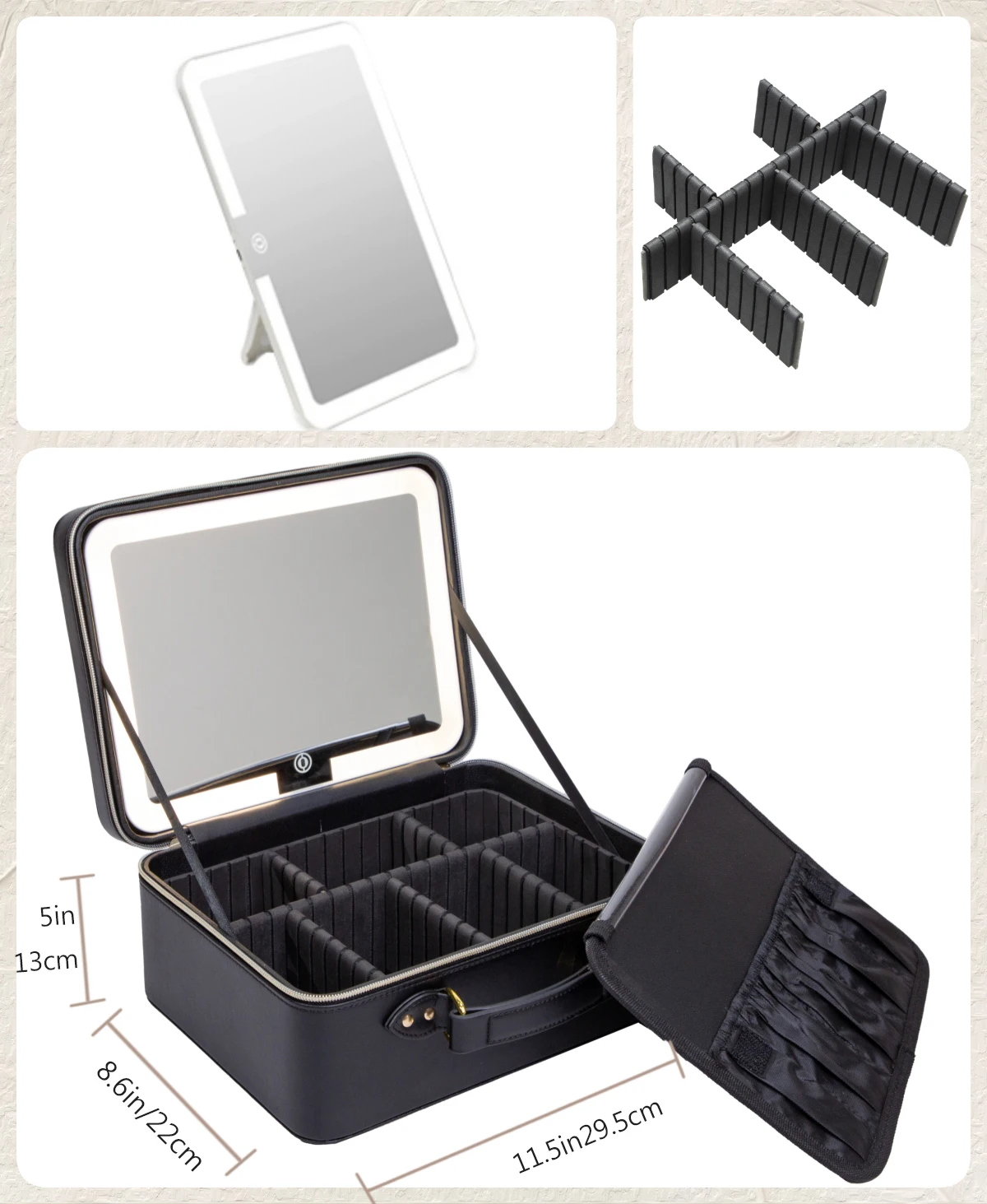 حقيبة مستحضرات التجميل الذكية LED مع مرآة، بتصميم...