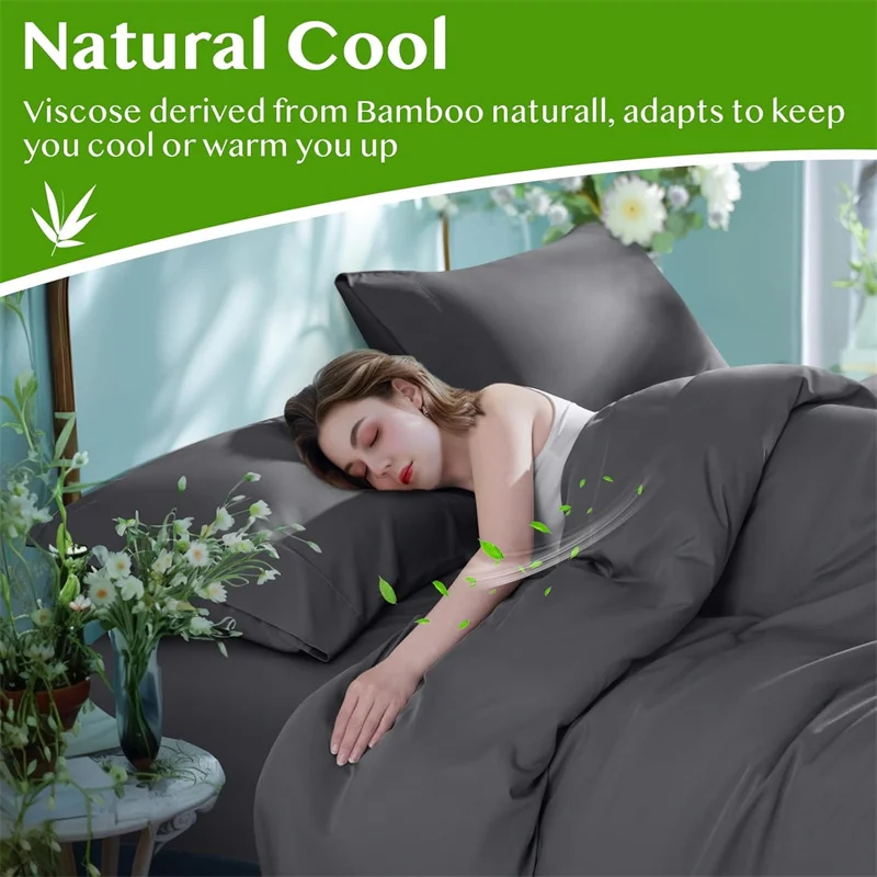 Luxury 3PCS 100% Bamboo Duvet Cover Set (1PC Quilt Cover + 2PCS Pillowcase) Queen King Silky Bedding Sets Double Comforter Cover 3