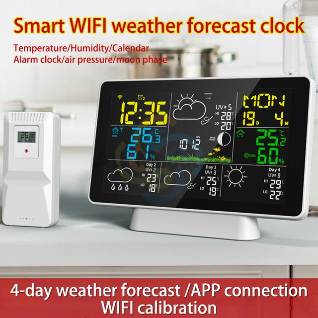 Station météo domestique sans fil, plusieurs capteurs avec horloge  atomique, intérieur et extérieur, moniteur de baromètre