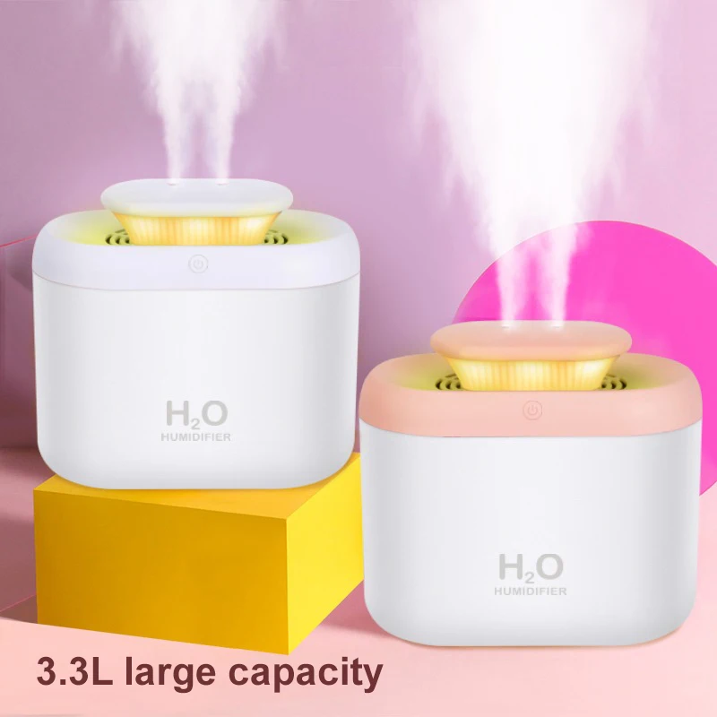 2024 New 3.3L Large Capacity Dual Spray Humidifier Mini Small Atomization Air Purifier With colorful Light For Home Office
