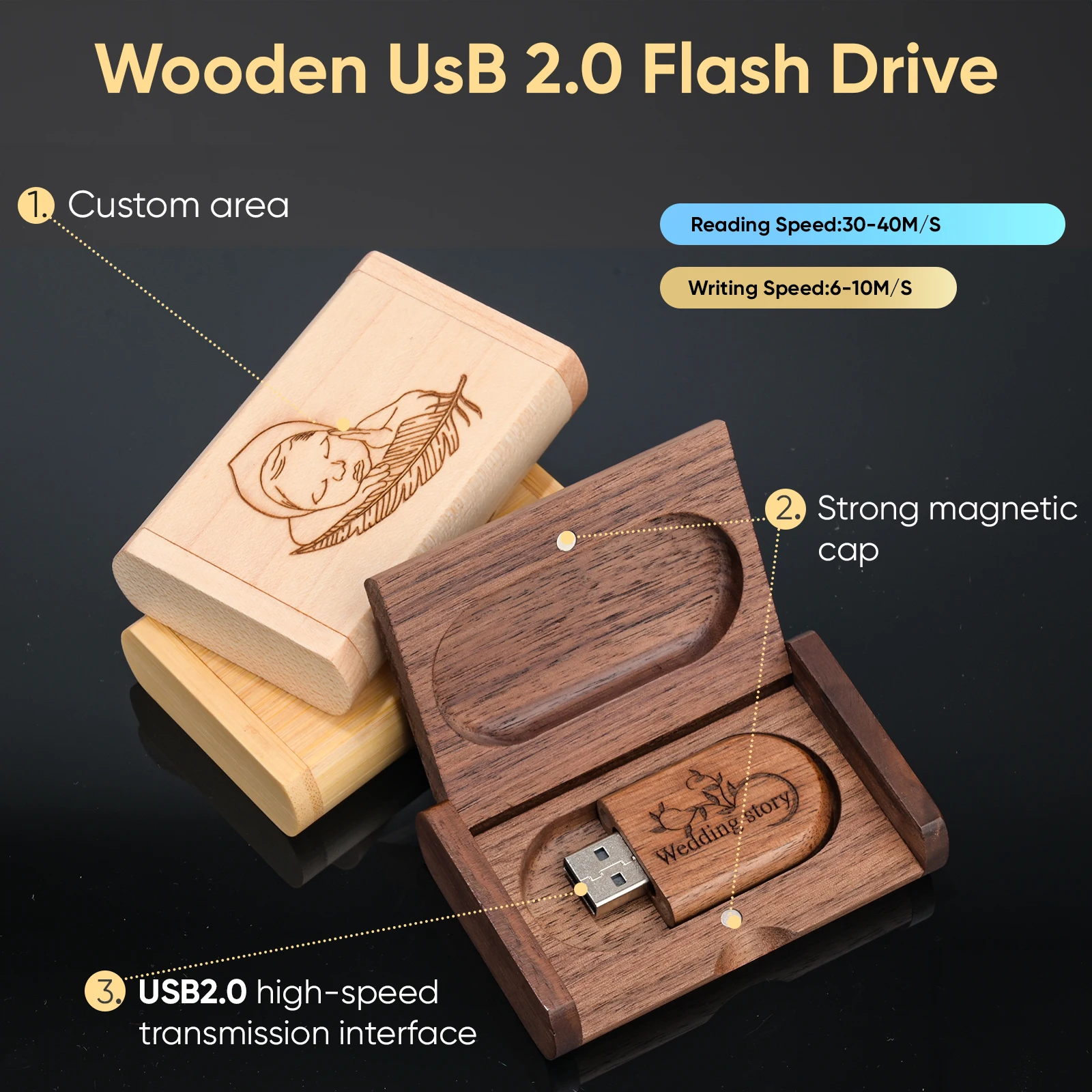 Usb flash drive Flash drive JASTER free custo logo wooden box USB flash drive 128GB personal logo wedding gift memory stick 64GB wood pendrive 32GB U disk