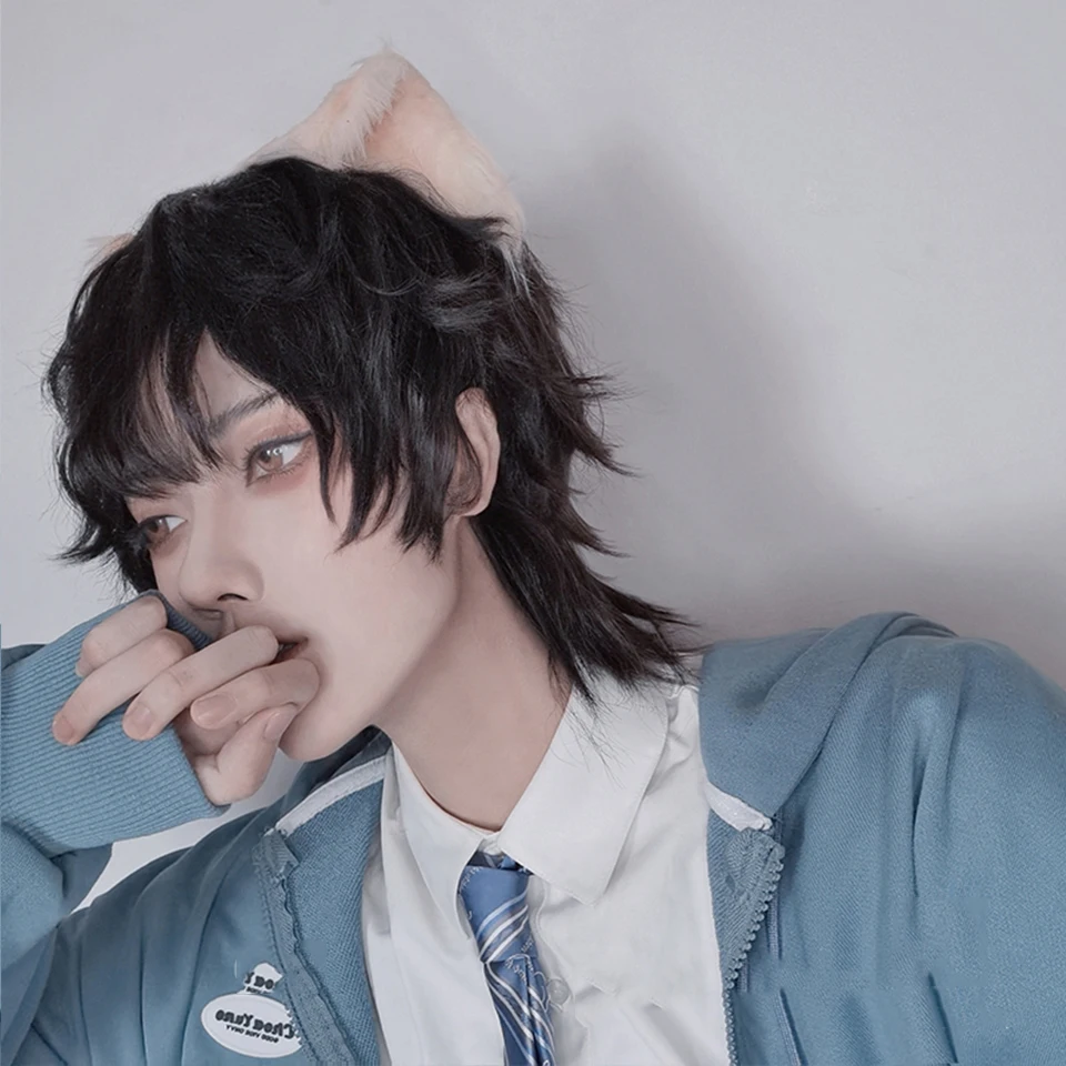 Synthetic Brown Black Short Wig for Daily Party Cosplay