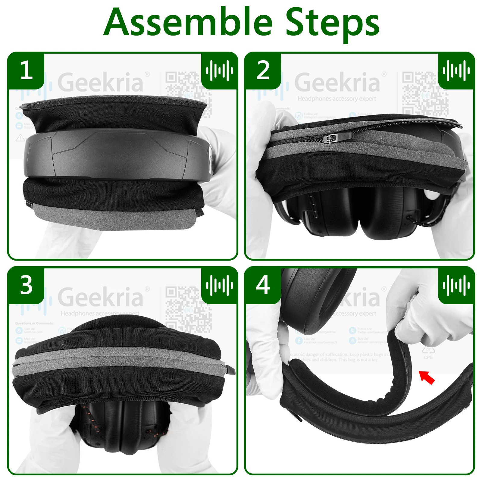 Geekria Nova Hook & Loop Headband Cover + Pad Set - Cooling Gel, No Tools Needed, Fits Razer, JBL, Sennheiser, Logitech & More