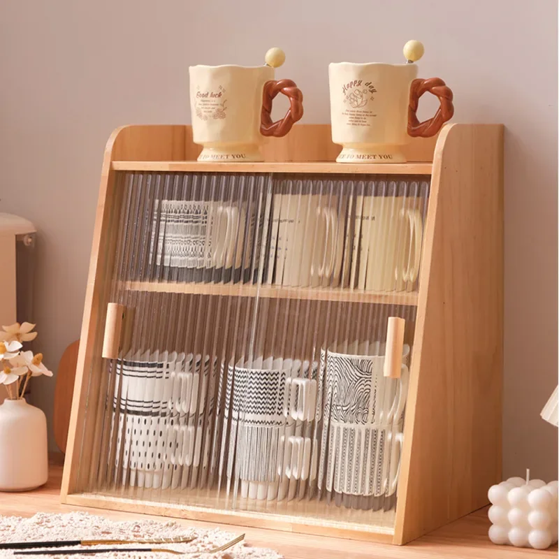 Ins High Appearance Level Dust Storage Counter Surface Double Kitchen Furniture Retro Wooden Table Cabinet With Doors