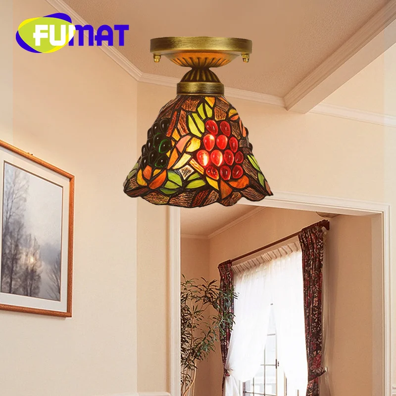 

FUMAT Tiffany 8-inch stained glass ceiling light decor bedroom aisle hallway balcony bathroom bucolic grape pendant light