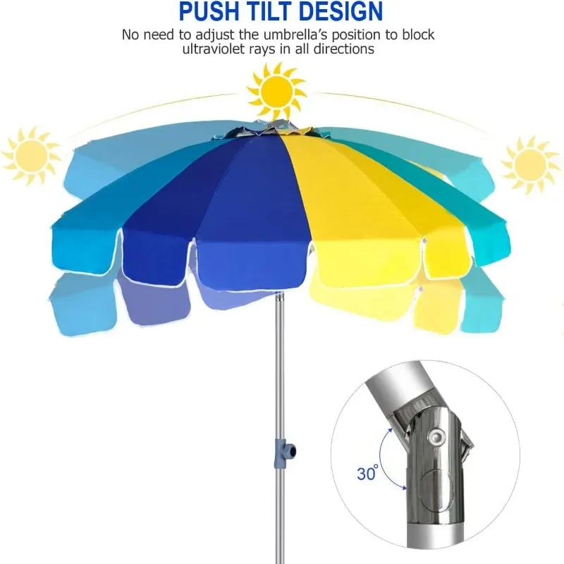 Heavy Duty High Wind Beach Umbrella with Sand Anchor & Tilt, UV 50+ Sun Shelter, Outdoor Sunshade Umbrella with Carry Bag Practical Beach Essentials Umbrellas & sun shelters