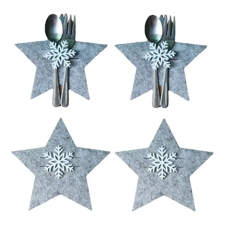 

4Pcs Christmas Cutlery Bag Felt Star Shaped Kitchen Tableware Knife Fork Holder Storage Bag Christmas Decorations For Home