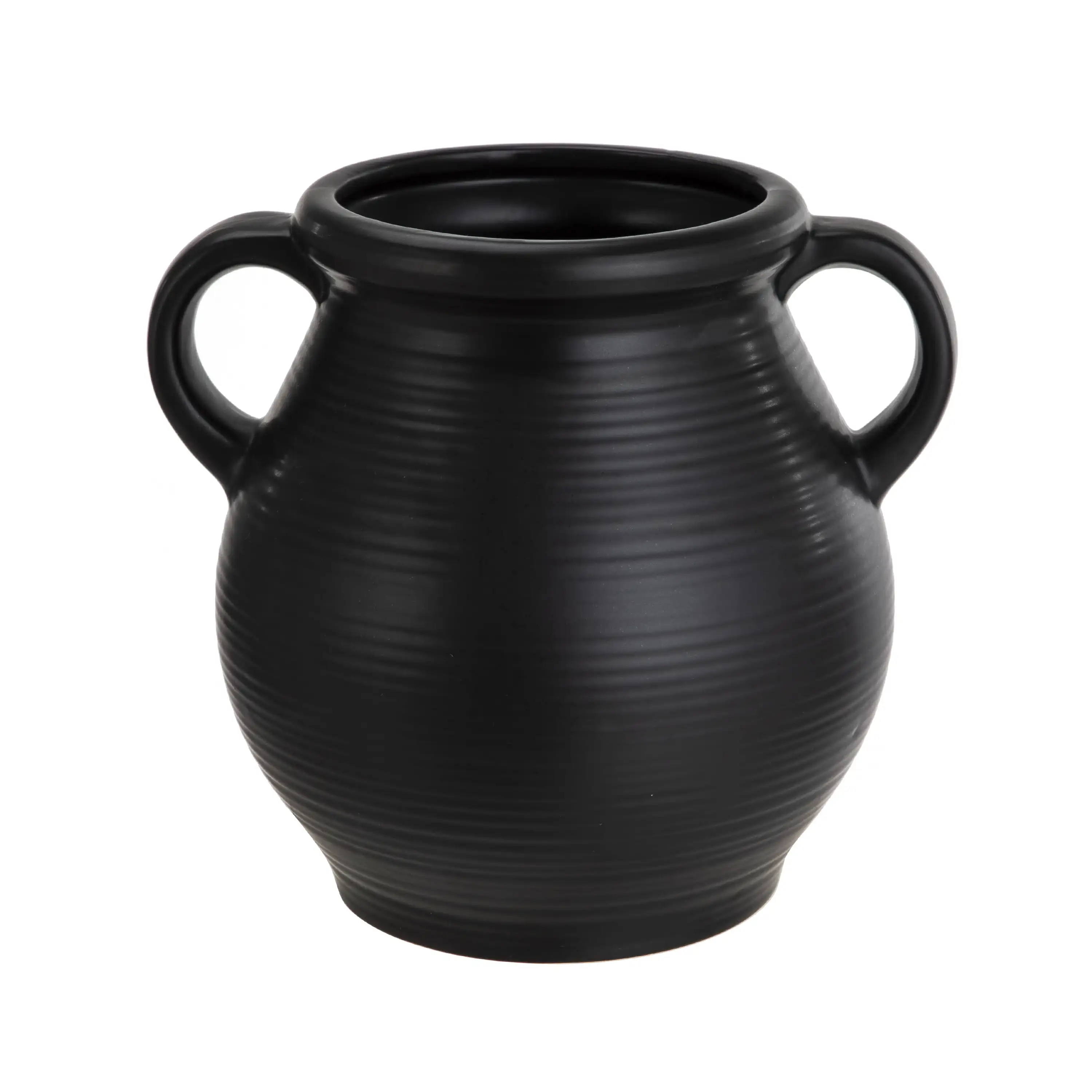 

Classic Black Ceramic Tabletop Vase with Ribbed Finish