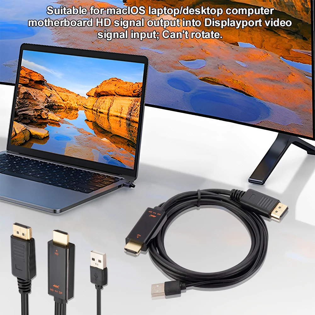 1.8M HDMI-Compatible Source To DP Display Monitor Cable USB Powered 4K 60Hz HDMI-Compatible To DP Cord for PC Laptop PS5 Xbox
