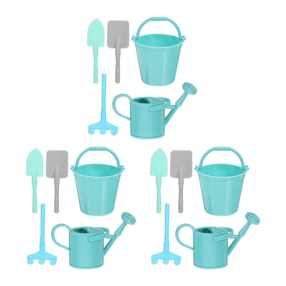 3 Sets Gardening Tool Toys Simulation Watering Can Bucket Rakes Models sprinkling can plastic gardening tools pneumatic watering pot contrast color sprinkling can watering flowers