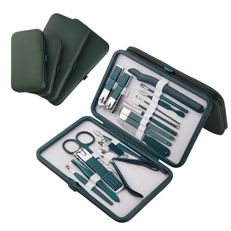 7/10/12/18 Pcs Stainless Steel Nail Clippers Set Grooming Tools Set with Portable Case Manicure Art Tool Green Nails Cut
