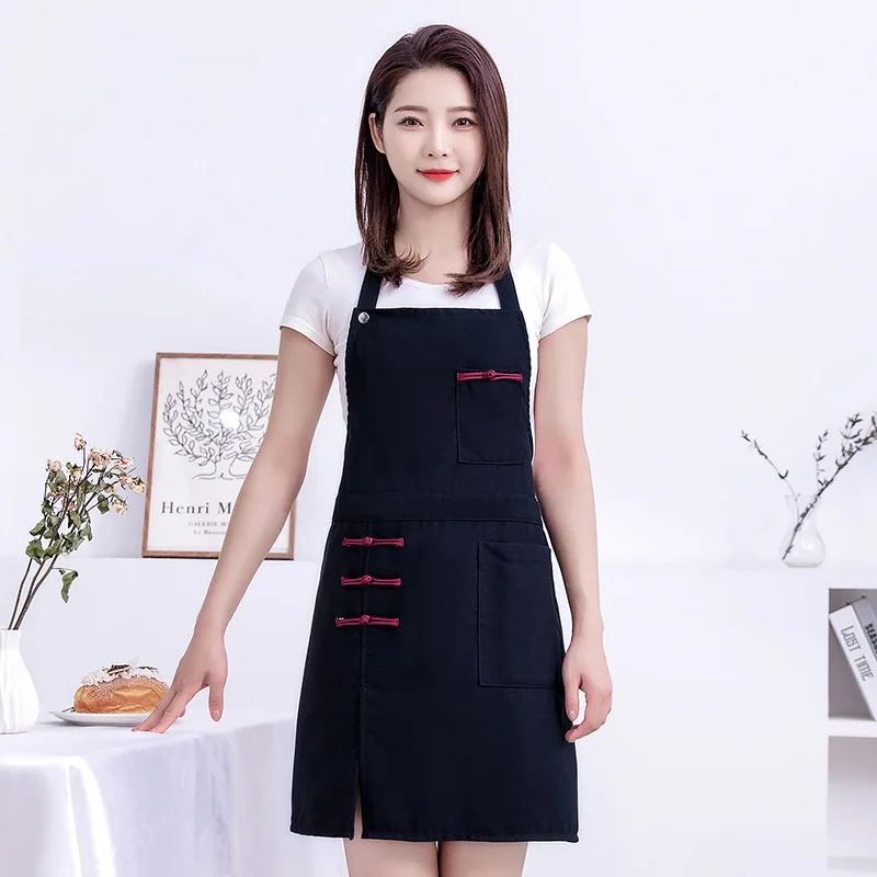Chinese Style Thickened Canvas Apron Waterproof and Oil-proof Kitchen Home Work Clothes Special for Cooking