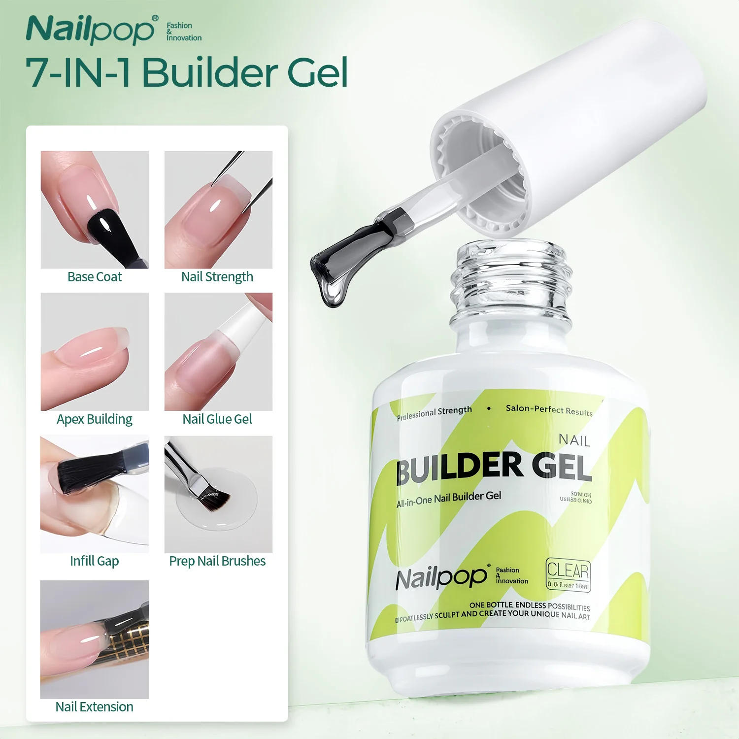 Nailpop 15ml Builder Gel: Enhanced Nail Strengthener & Extension Polish - Soak Off UV Gel Rhinestone Glue in 4 Vibrant Colors