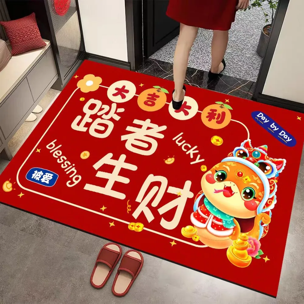 New 40x60cm New Year Floor Mat Crystal Velvet Cartoon Snake Door Entrance Mat Housewarming Feet Mat Spring Festival Decor 3