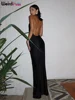 Weird Puss Halter Backless Dress Women Summer Trend Elegant Side Split Deep V-Neck Long Bodycon Midnight Party Ruched Vestidos 2