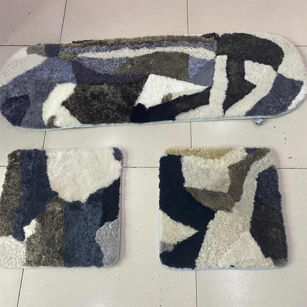 3pcs 호주 양피 자동차 시트 커버 자동차에 대 한 전체 세트 자동 양가죽 시트 커버 진짜 모피 시트 쿠션 Unviersal 겨울