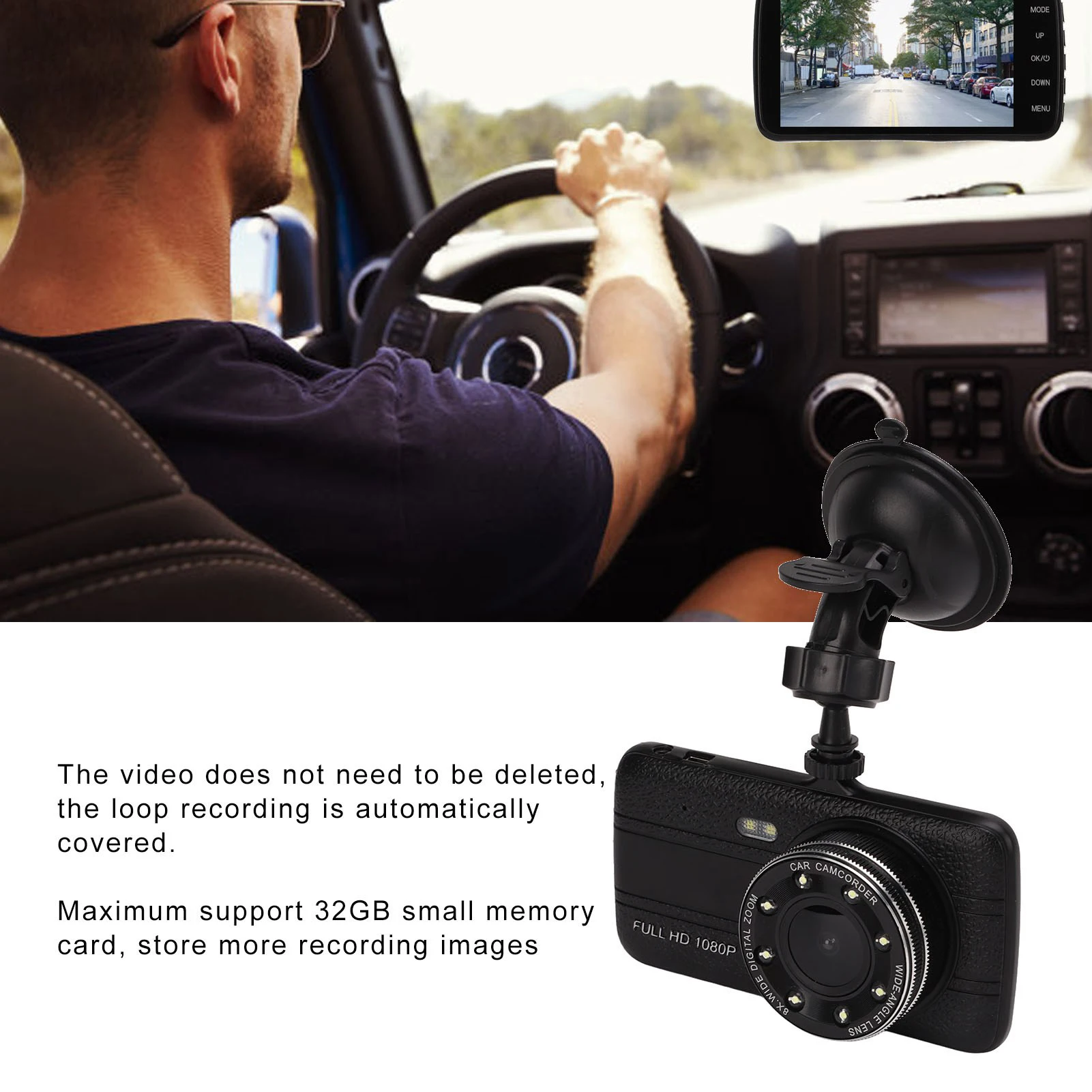 4 Inches 1080P 170 Degree Wide Angle Car DVR Front Rear Lens Dash Camera Auto Vehicle Video Recorder Car DVR Dash Cam