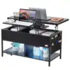 Lift Top Coffee Table - 39.4" Rectangle Coffee Table with Light & USB, Black 2