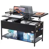 Lift Top Coffee Table - 39.4" Rectangle Coffee Table with Light & USB, Black 2